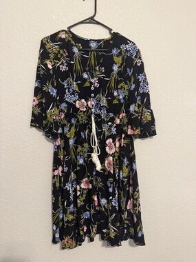Navy Floral V-Neck Maxi with Blue Bloom Print